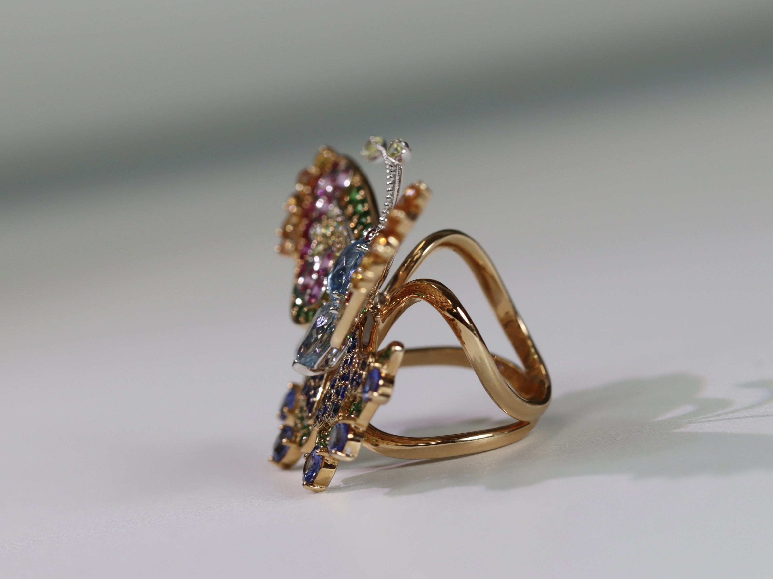 A Very Attractive Sapphire, Ruby, Diamond and Gem set Butterfly Dress Ring,realistically made with - Image 4 of 9