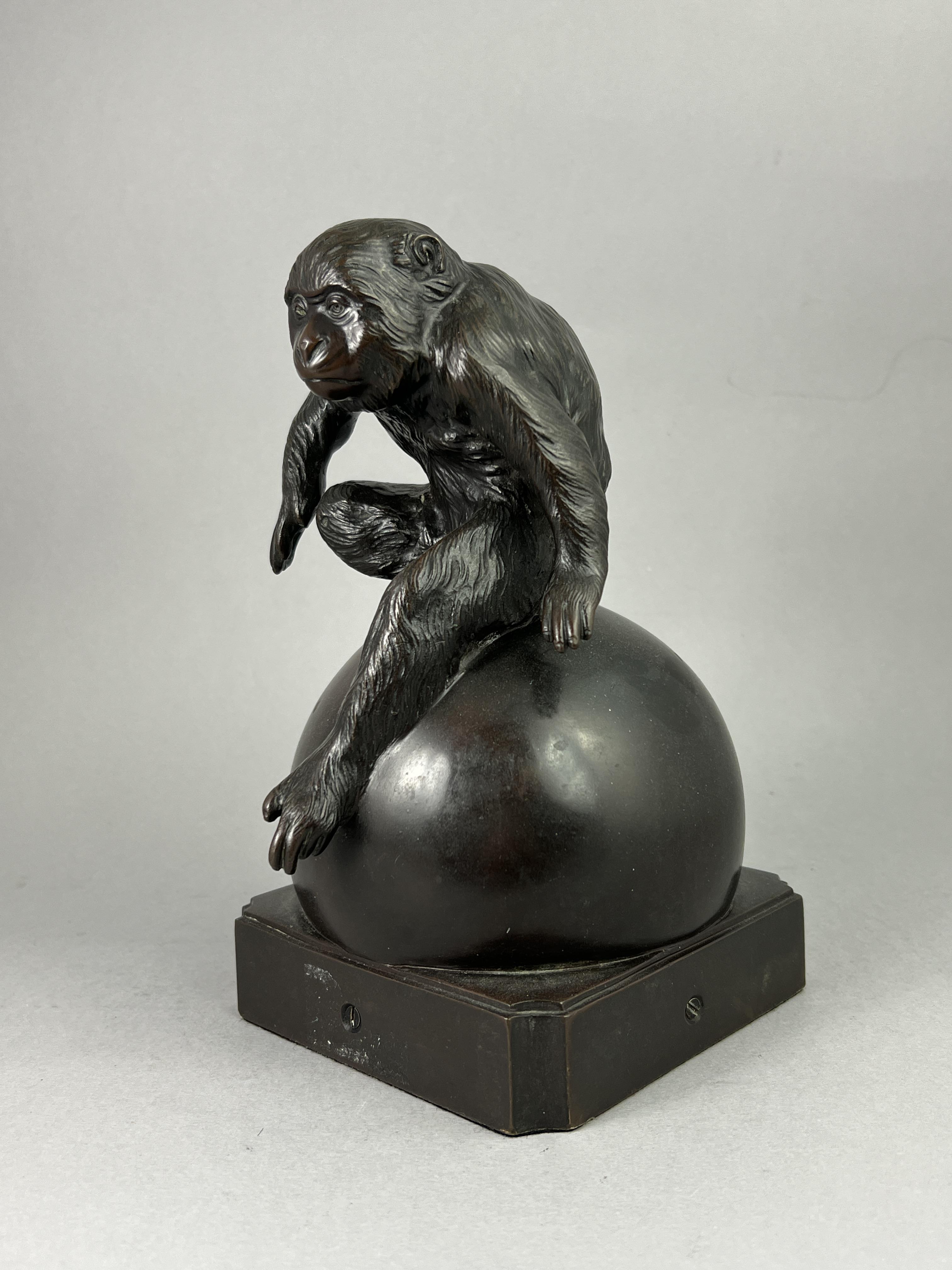 A Bronze Monkey, Meiji/Taisho periodthe lively animal poised as if to spring off the sphere he - Image 3 of 10