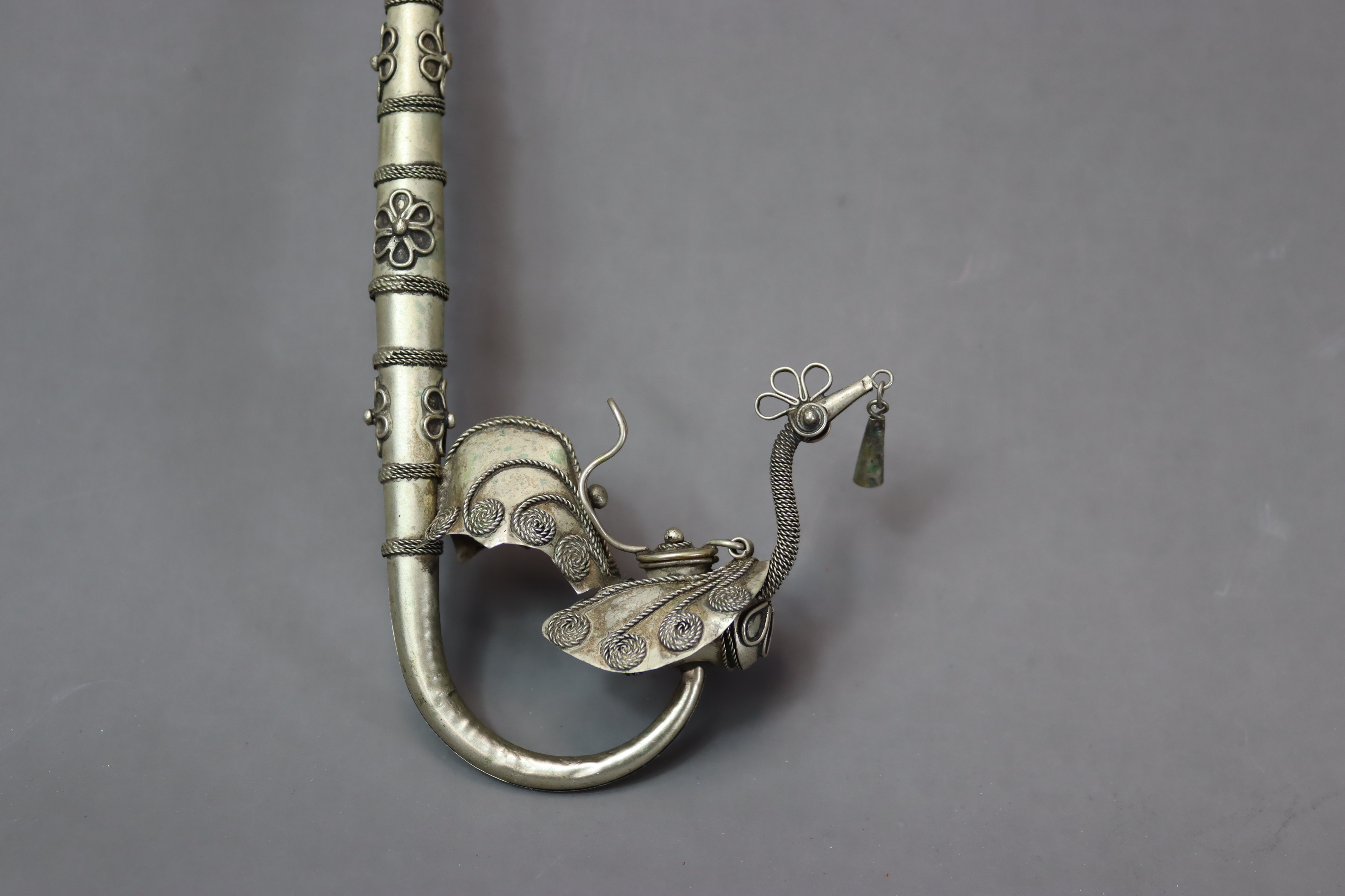 Two Phoenix shaped white metal Pipes, possibly Ottoman - Image 3 of 12