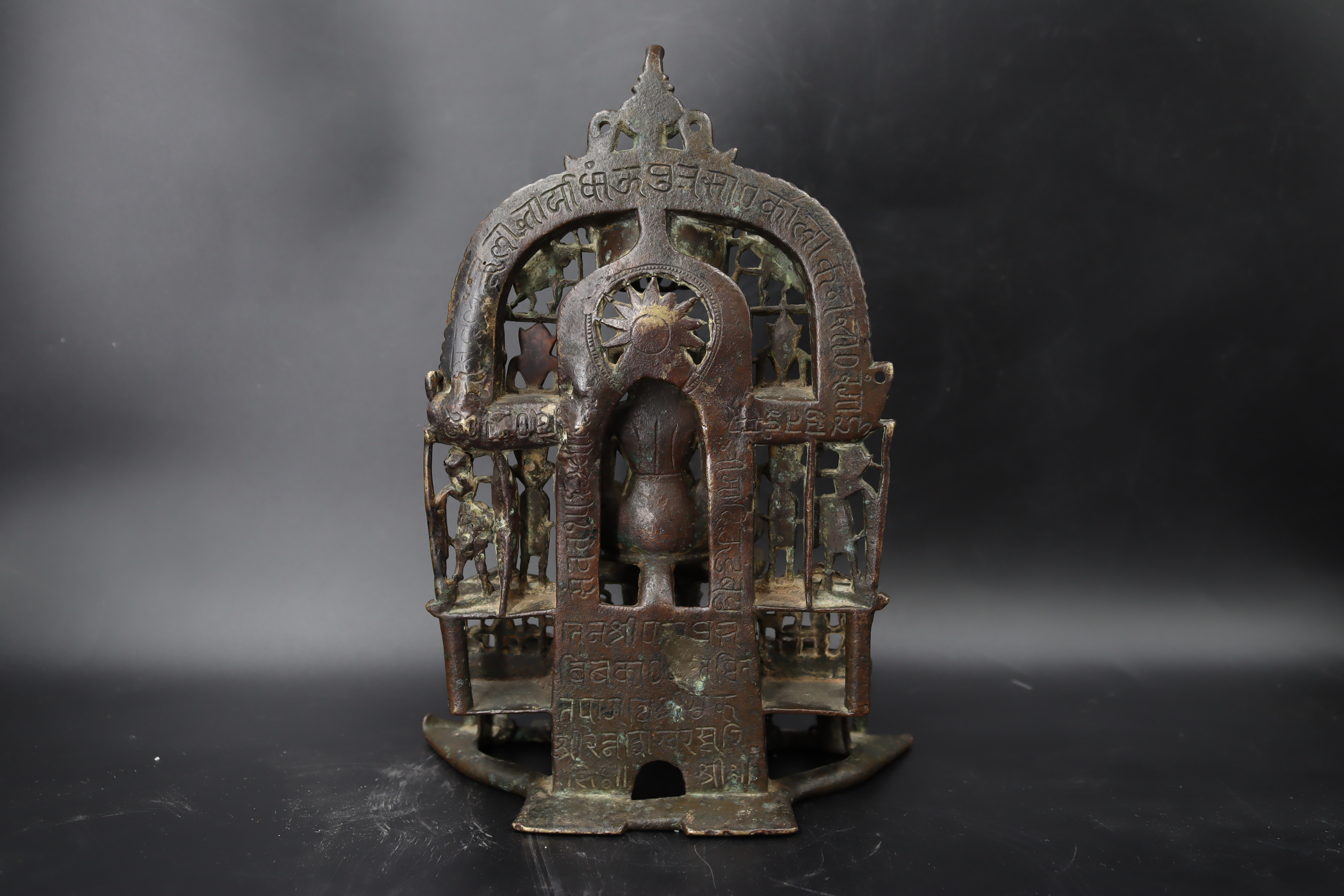 A Bronze Jain shrine with Rubies and Silver Inlay. India 15th century.A beautifulÂ Jain bronze - Image 9 of 15