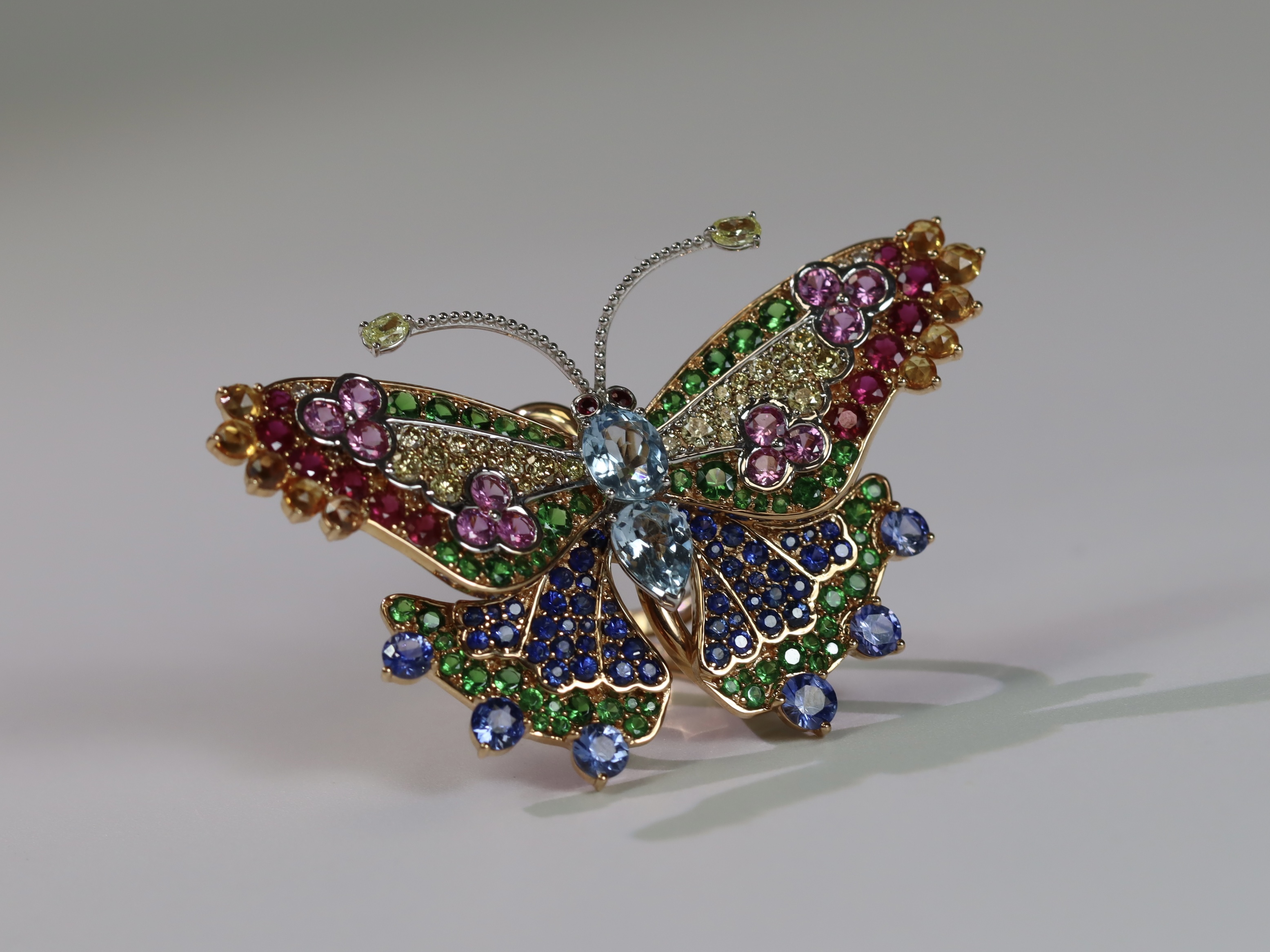 A Very Attractive Sapphire, Ruby, Diamond and Gem set Butterfly Dress Ring,realistically made with - Image 8 of 9