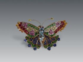 A Very Attractive Sapphire, Ruby, Diamond and Gem set Butterfly Dress Ring,realistically made with