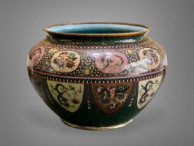 A large Japanese Cloisonne Jardiniere, Meijithe compressed baluster sides with a band of oval