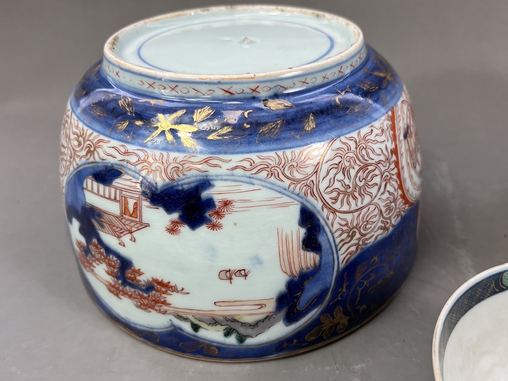 Five Japanese Imari Wares,c.1700the attractive group comprising a tureen, a deep faceted bowl, a - Image 10 of 12