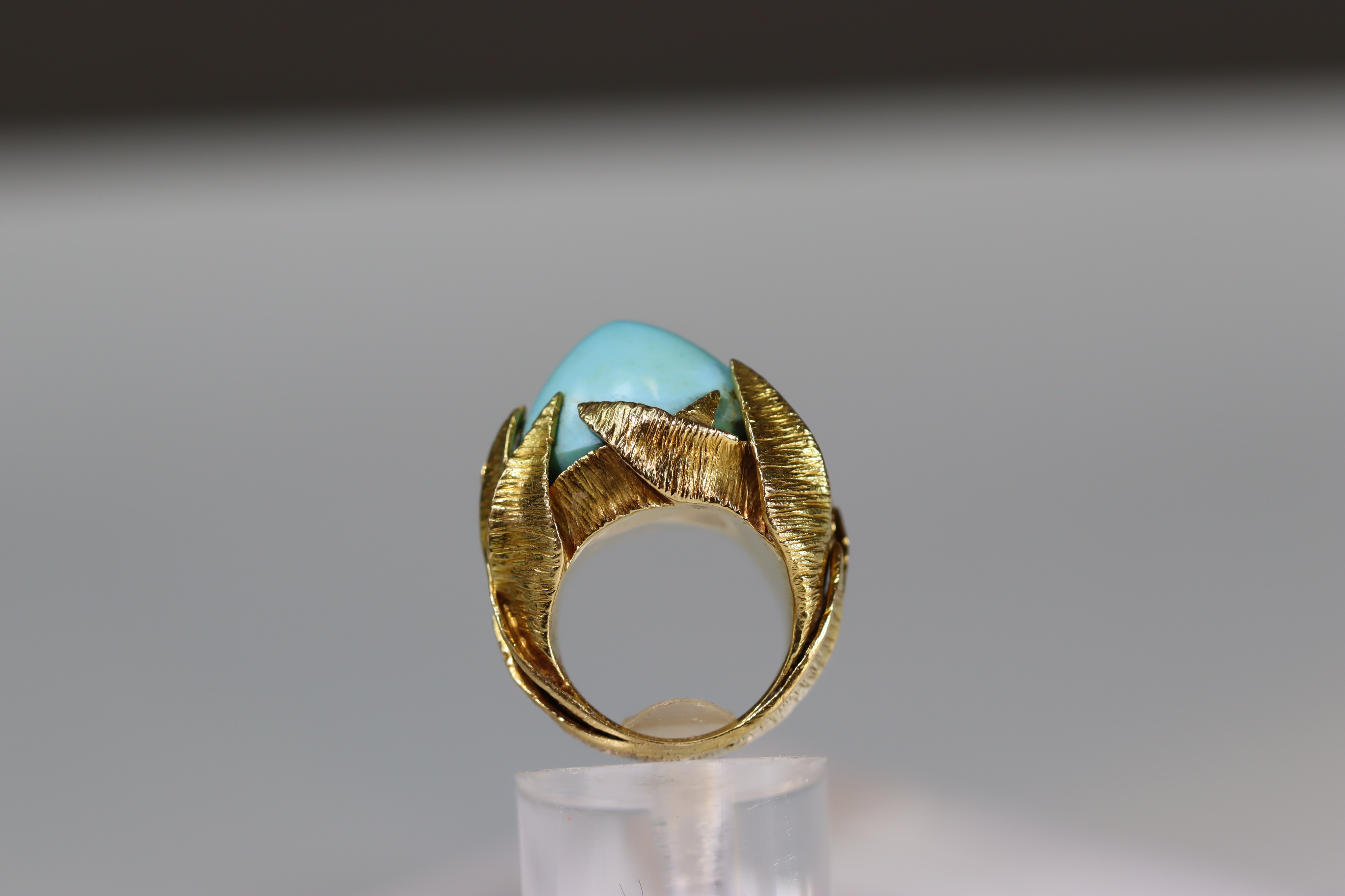 A Turquoise set 18ct gold ring . French gold marks and makers marks on exterior of shank. Signed - Image 9 of 10