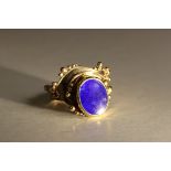 A Lapis Lazuli and 9 ct Yellow Gold Dress Ring, circa 1970. The oval-shaped lapis lazuli stone