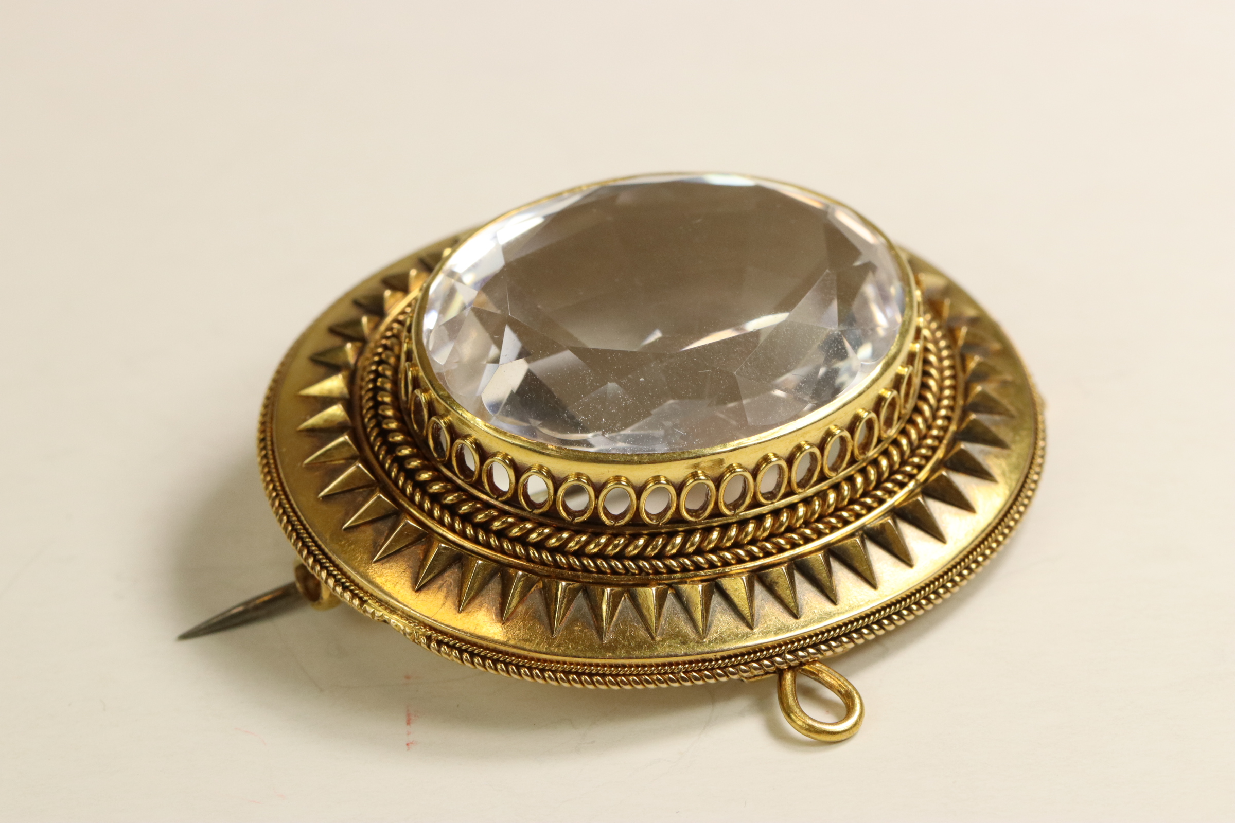 A Victorian 15/18 ct Yellow Gold and Rock Crystal Brooch, circa 1870 The large oval mixed-cut - Image 3 of 7