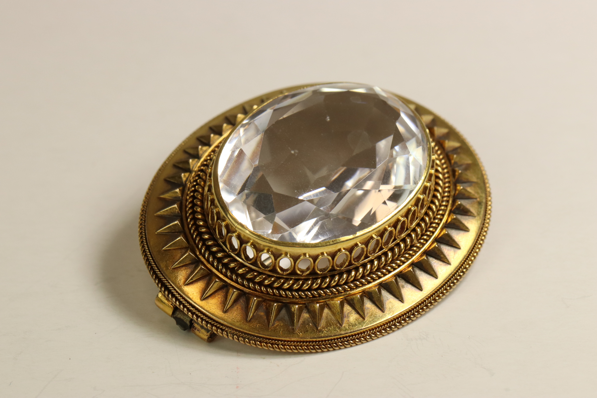 A Victorian 15/18 ct Yellow Gold and Rock Crystal Brooch, circa 1870 The large oval mixed-cut - Image 2 of 7