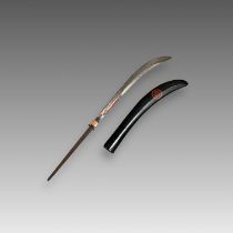 A Japanese Naginata, Sengoku/Edo Period.With curved blade formed with two red lacquer filled fullers