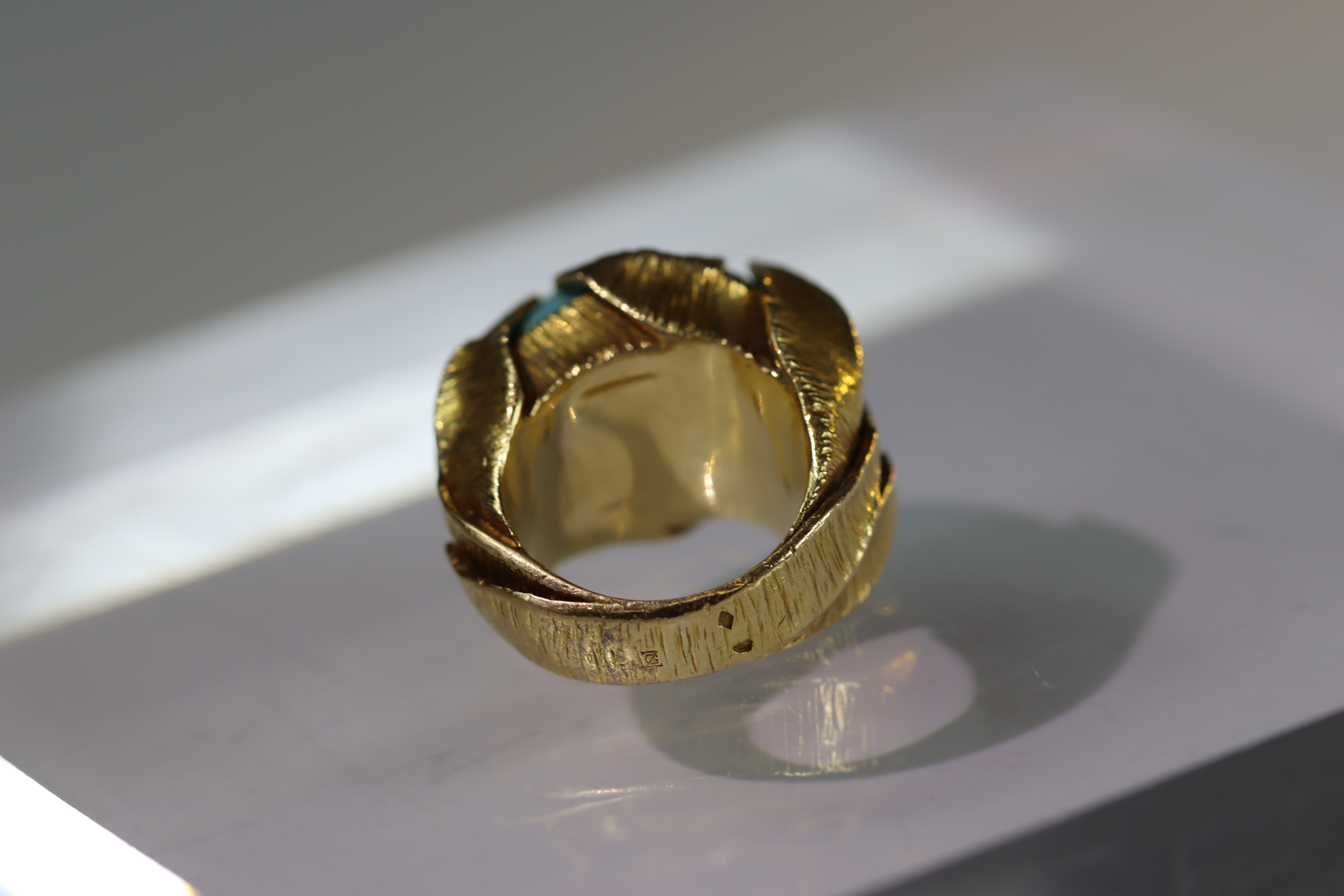 A Turquoise set 18ct gold ring . French gold marks and makers marks on exterior of shank. Signed - Image 10 of 10