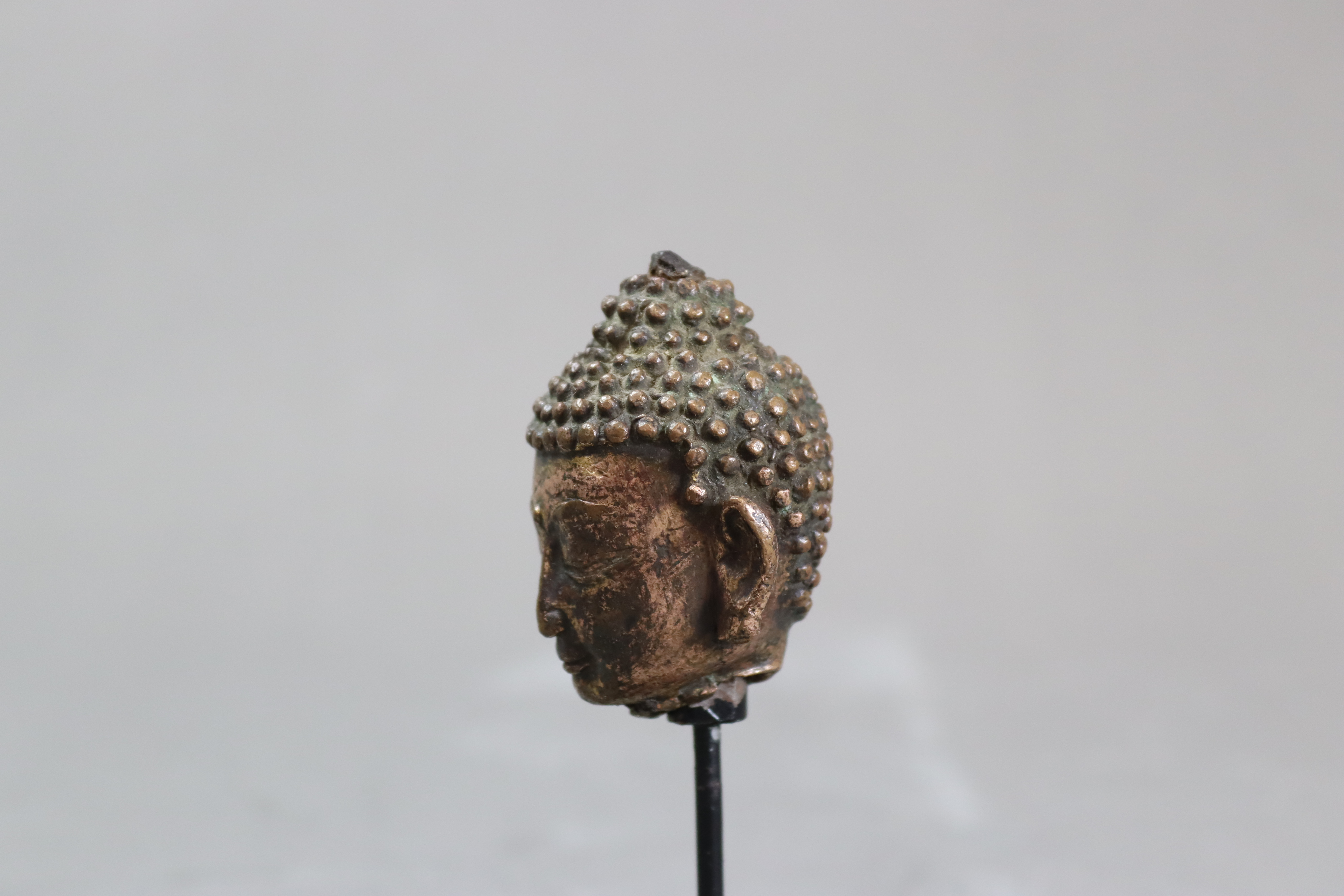 A Gilt Bronze Head of Buddha, 13th centurysensitively modelled with serene downcast gaze, still with - Image 5 of 7