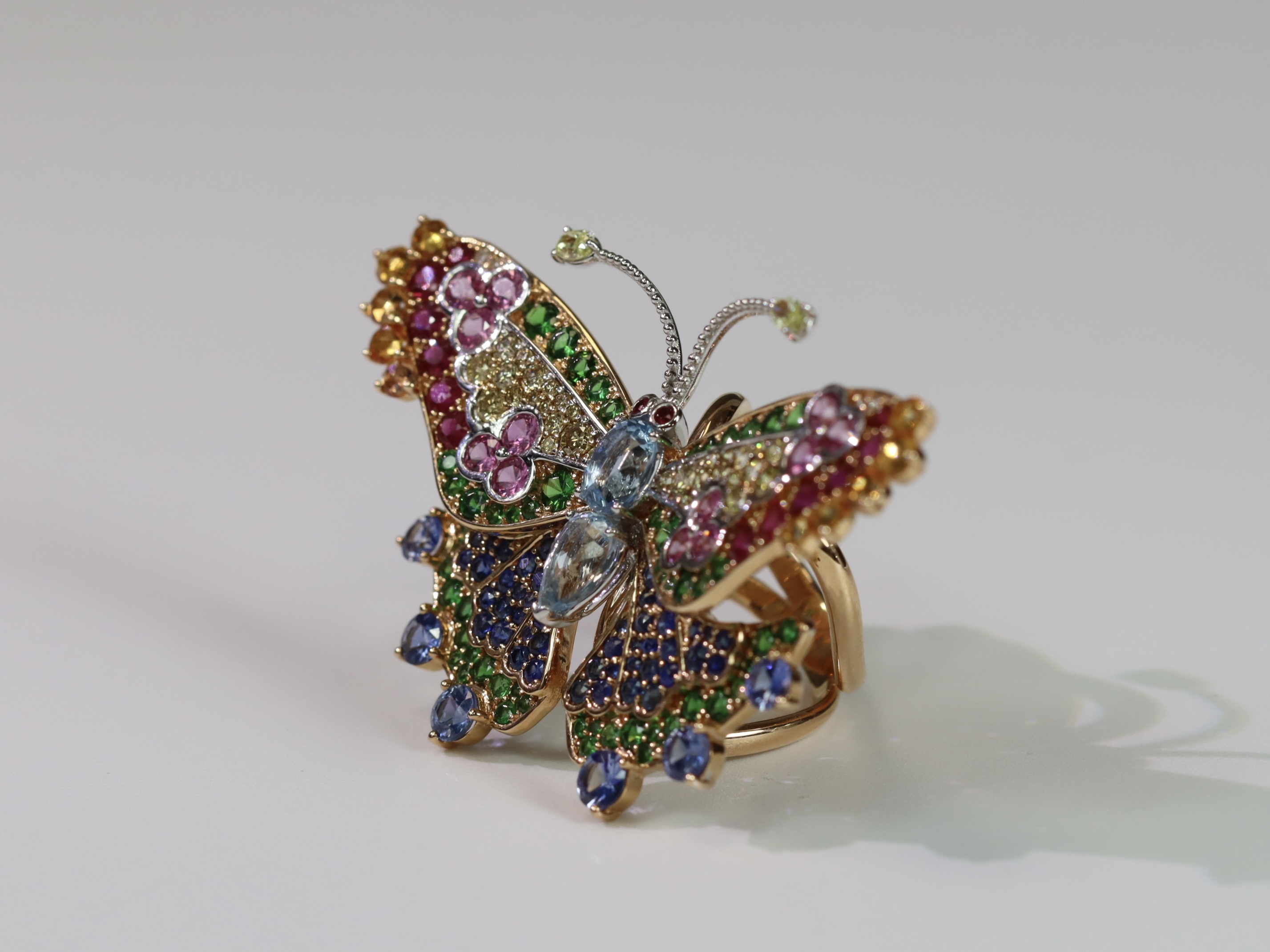 A Very Attractive Sapphire, Ruby, Diamond and Gem set Butterfly Dress Ring,realistically made with - Image 9 of 9