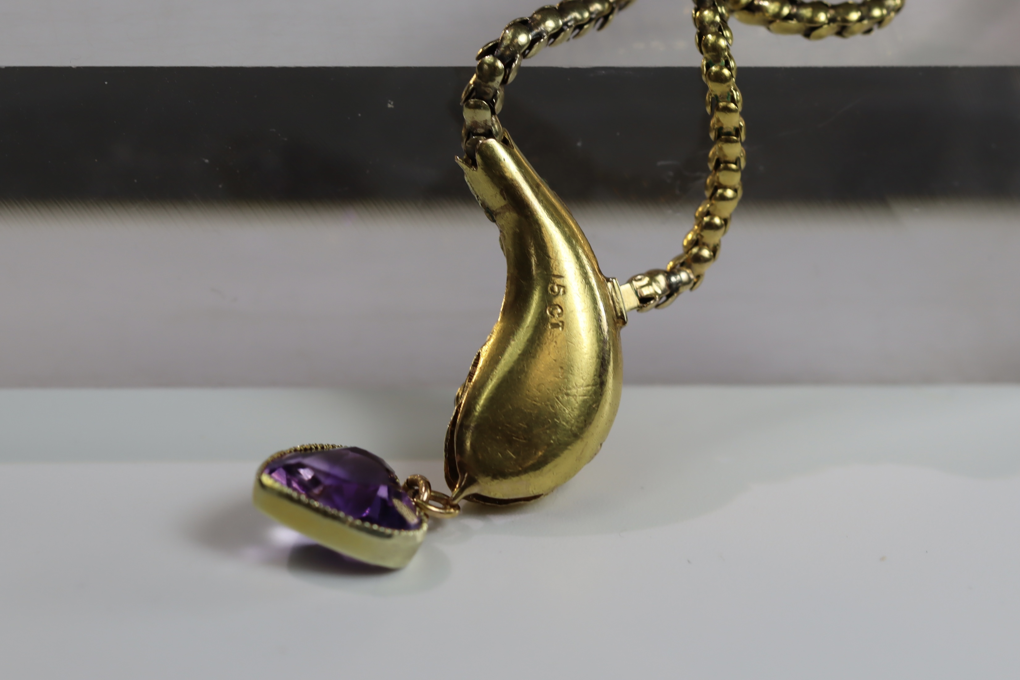 An Antique Gold and Amethyst Snake Necklace, circa1860,the head set with an oval shaped millgrain - Image 8 of 13