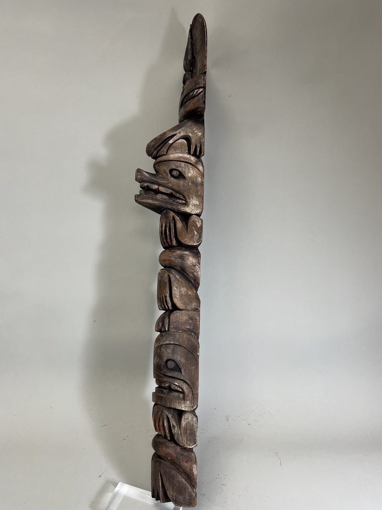 A model totem pole. Northwest Coast Canada.Carved in wood with a stacked arrangement of totemic - Image 4 of 7