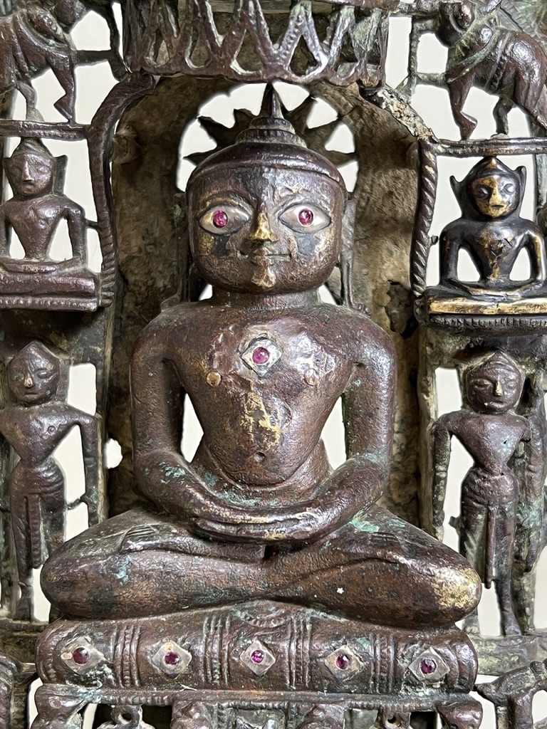 A Bronze Jain shrine with Rubies and Silver Inlay. India 15th century.A beautifulÂ Jain bronze - Image 5 of 15