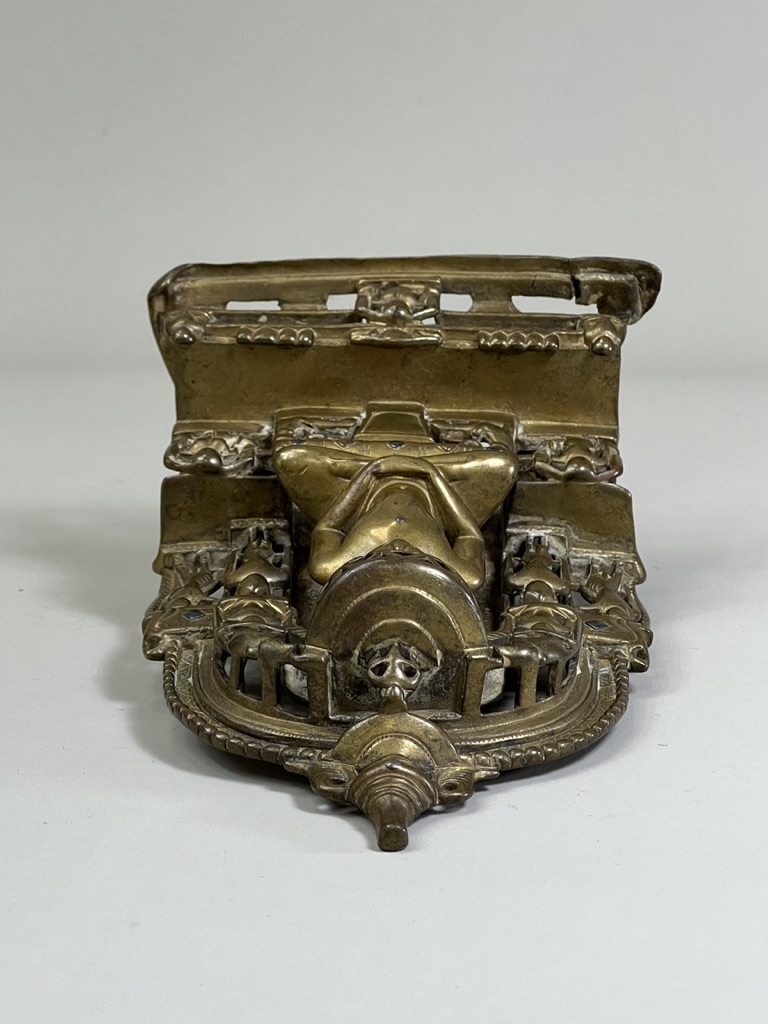 A Bronze Jain shrine. India 15th century.A Jain shrine depicting a Tirthankara with silver inlaid - Image 6 of 18