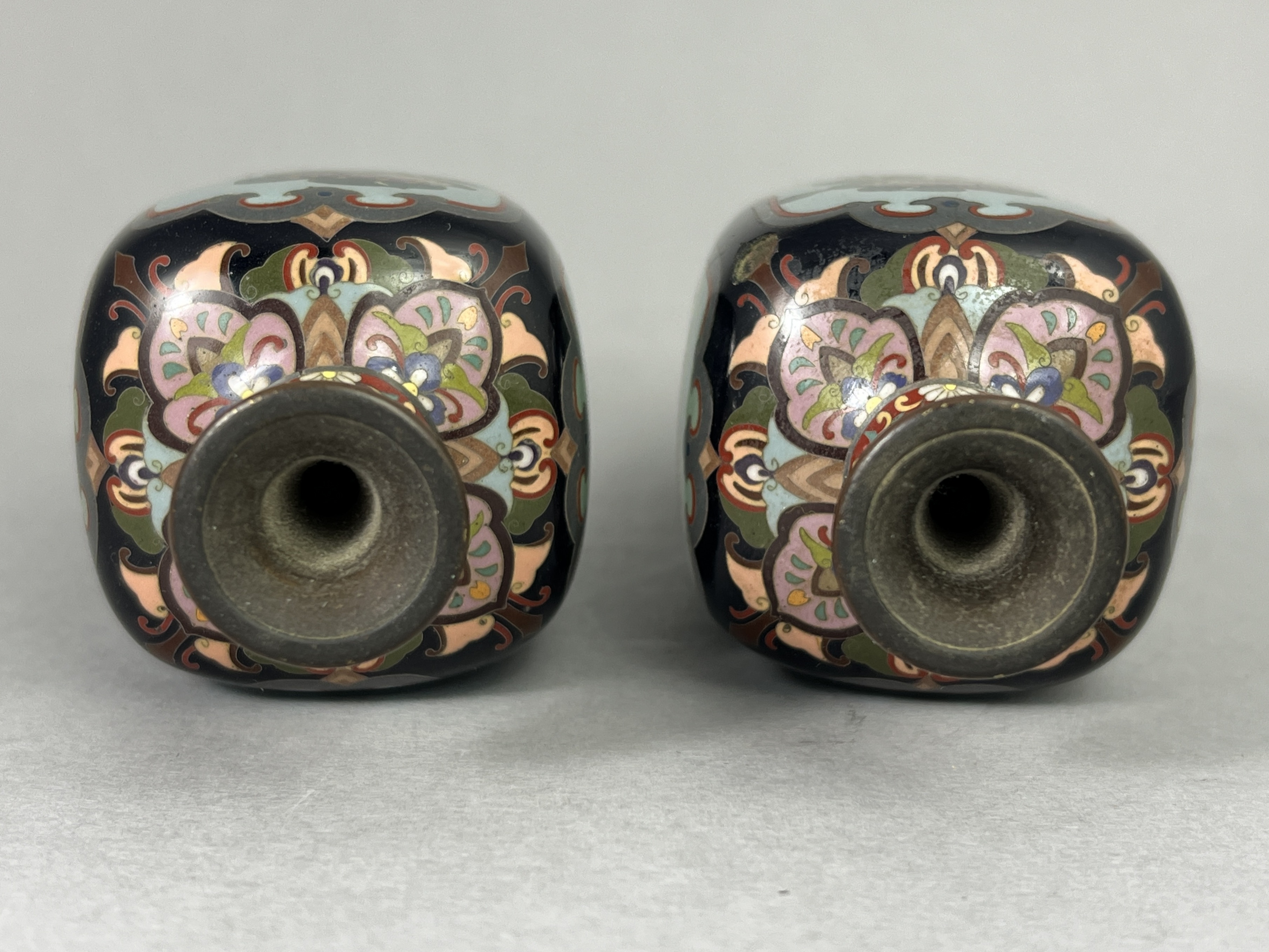 Four Japanese Cloisonne Vases, Meiji/Taisho periodscomprising a pair with panels of birds, a bottle - Image 11 of 12