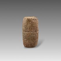 A Good Cuneiform Barrel. Mesopotamia. Neo Babylonian PeriodA good cuneiform cylinder barrel with