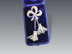 An Antique Natural Pearl and Seed Pearl Pendant with blue enamel