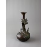 A Japanese Bronze Iris Vase, Meiji/Taisho periodwith globular body and slender neck, applied to