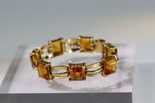 A Charles de Temple Gold Bracelet with Citrines, signed c de t..Marked with London import