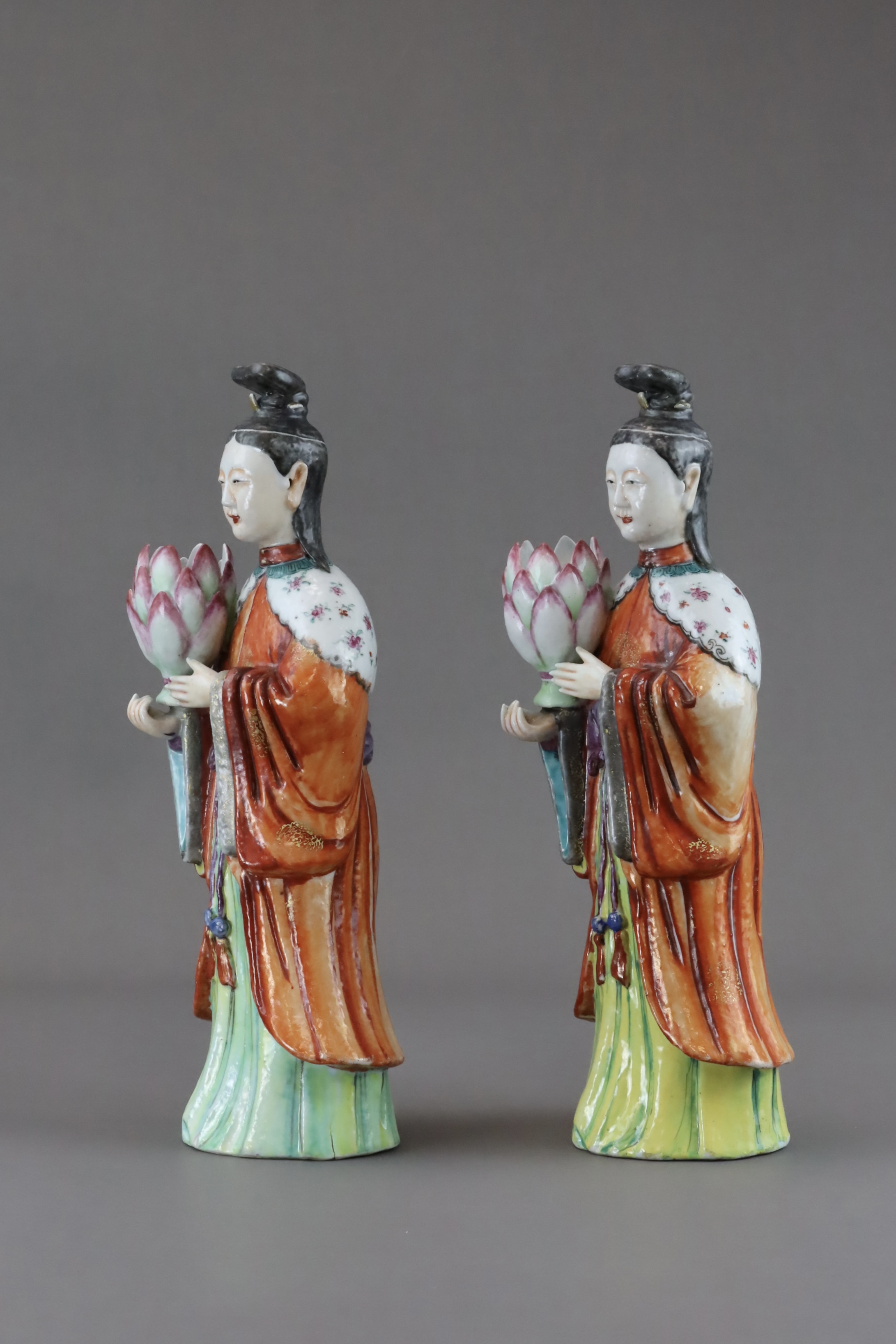 A Pair of 'famille rose' Ladies, Qianlong - Image 3 of 12