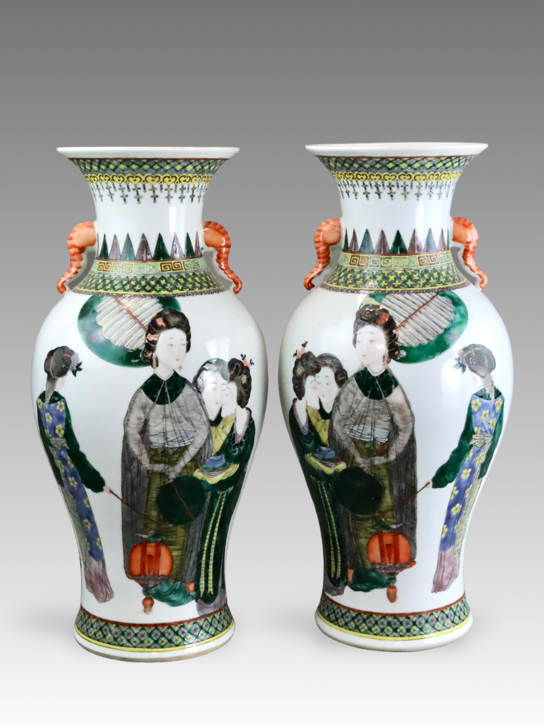 A  Pair of Erotic 'famille verte' Vases, 19th century