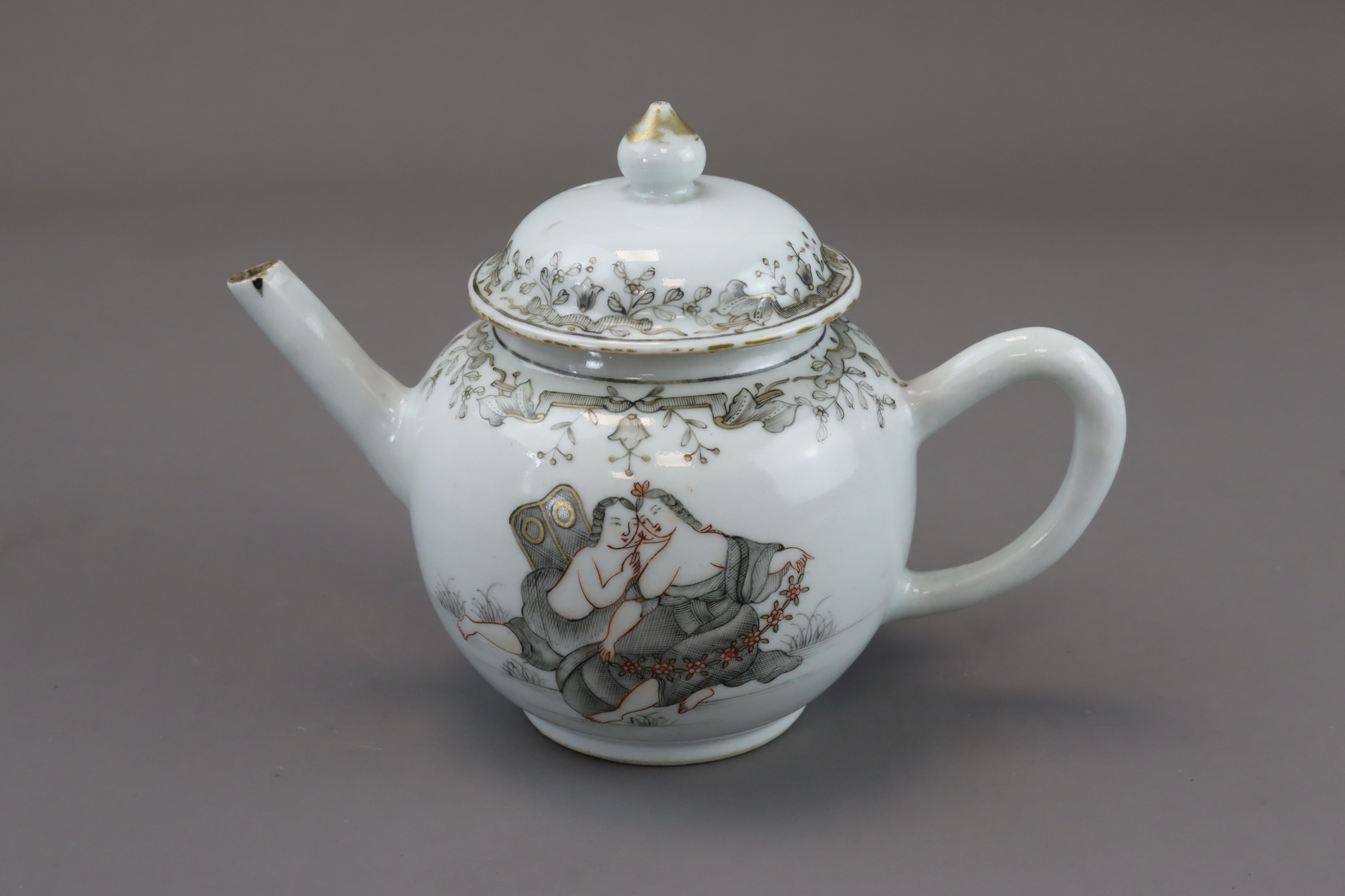 A Mythological Subject Grisaille and Gilt decorated Teapot, Qianlong - Image 2 of 9