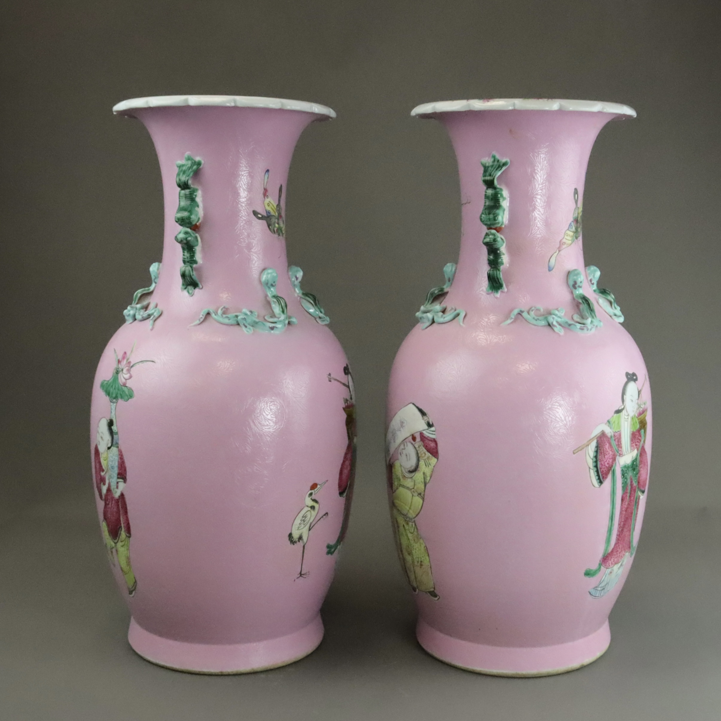 A Good Pair of Pink ground Vases with Immortals, 19th century, - Image 8 of 14