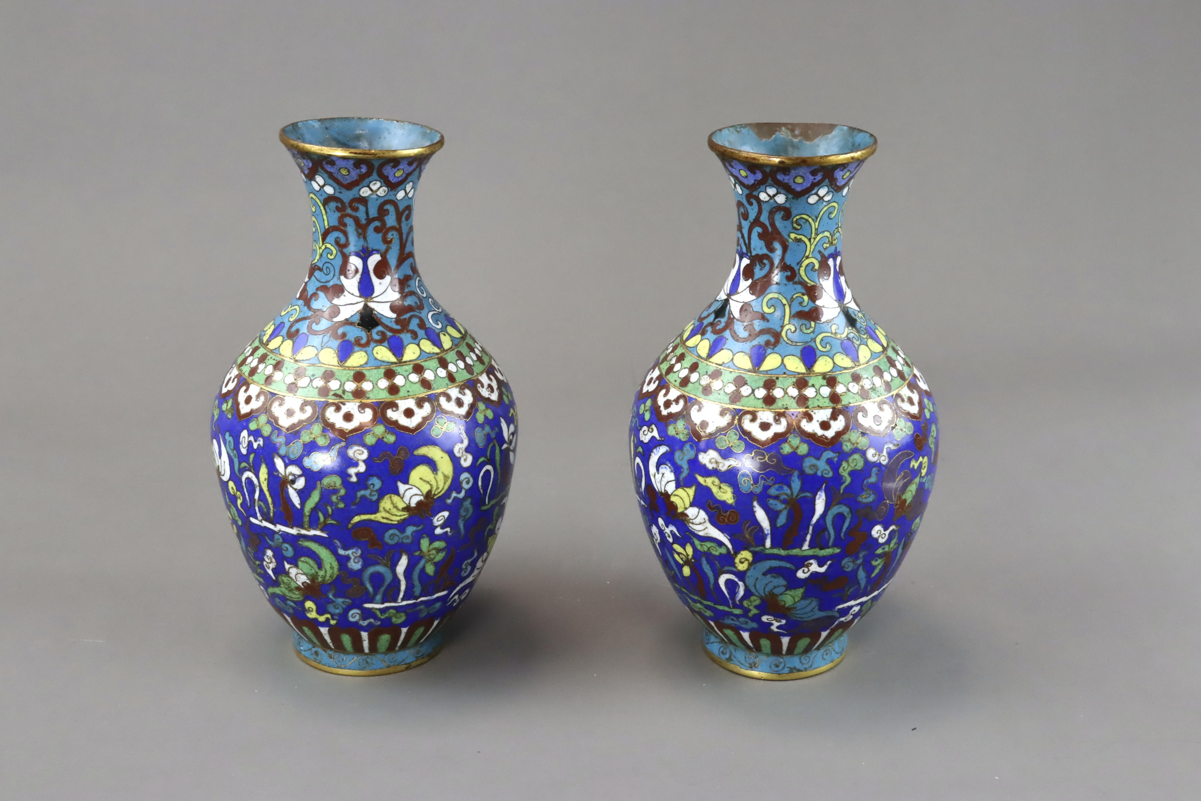 A Pair of Cloisonne Bottle Vases, 19th century, - Image 2 of 7