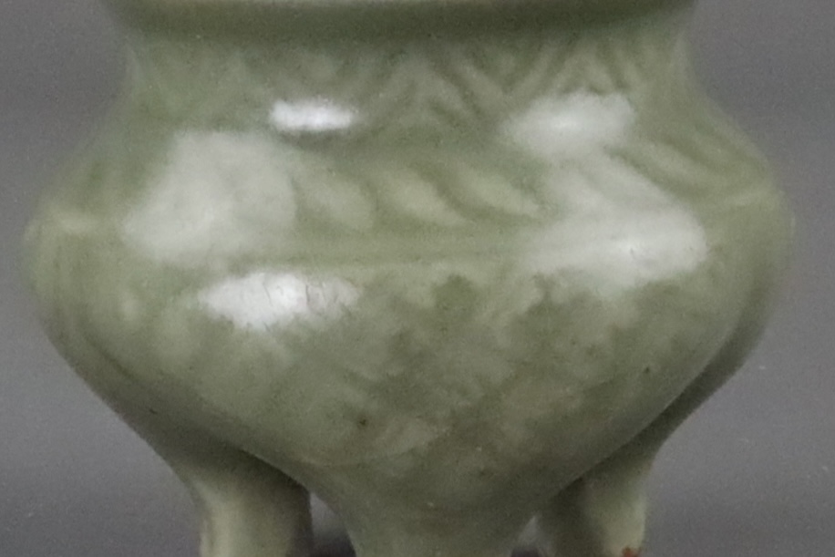 A Carved Longquan Celadon Tripod Incense Burner, early Ming dynasty - Image 3 of 11