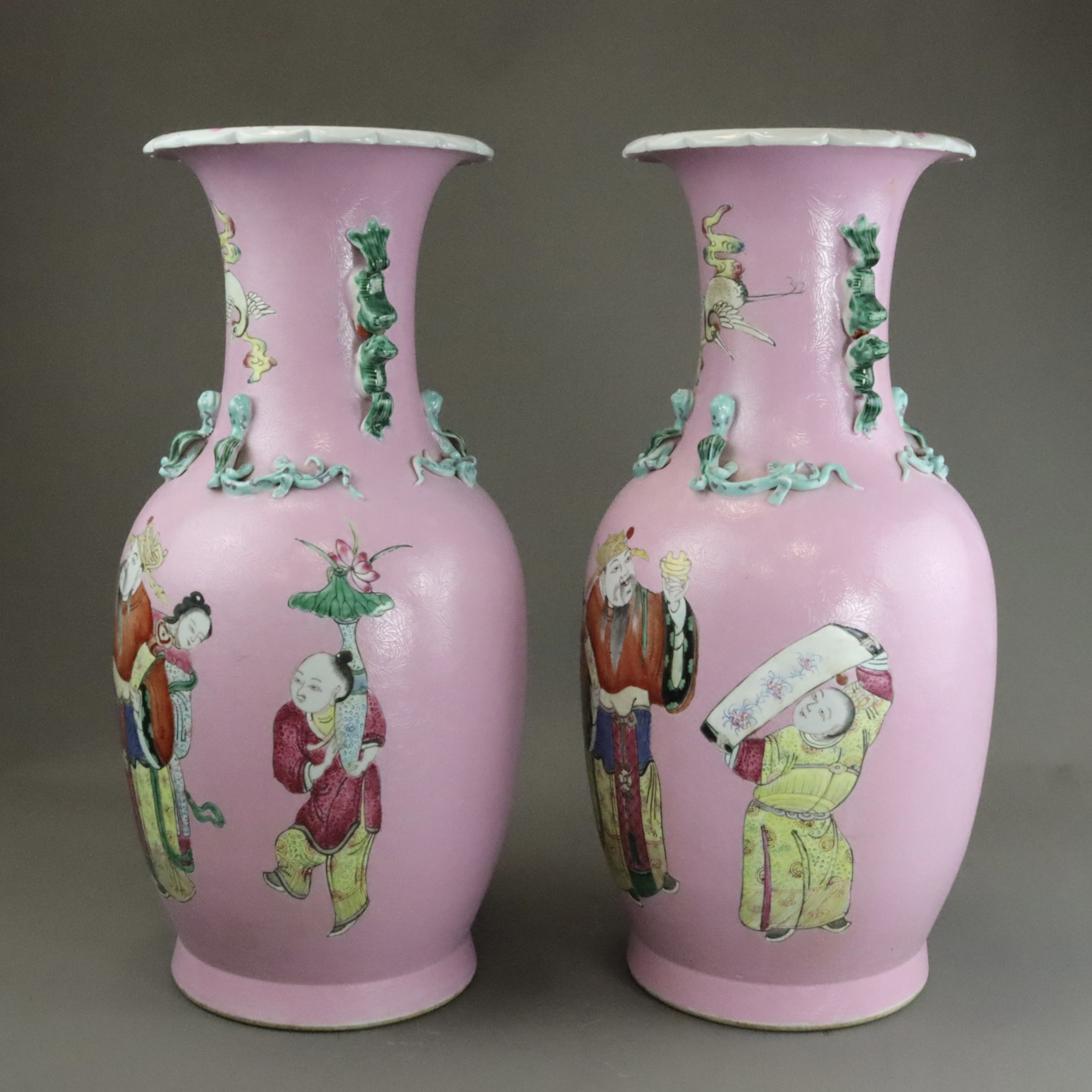 A Good Pair of Pink ground Vases with Immortals, 19th century, - Image 7 of 14