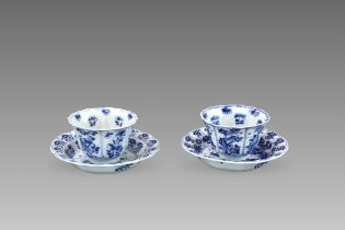 Blue and White: Two Cups and Two Saucers, Kangxi