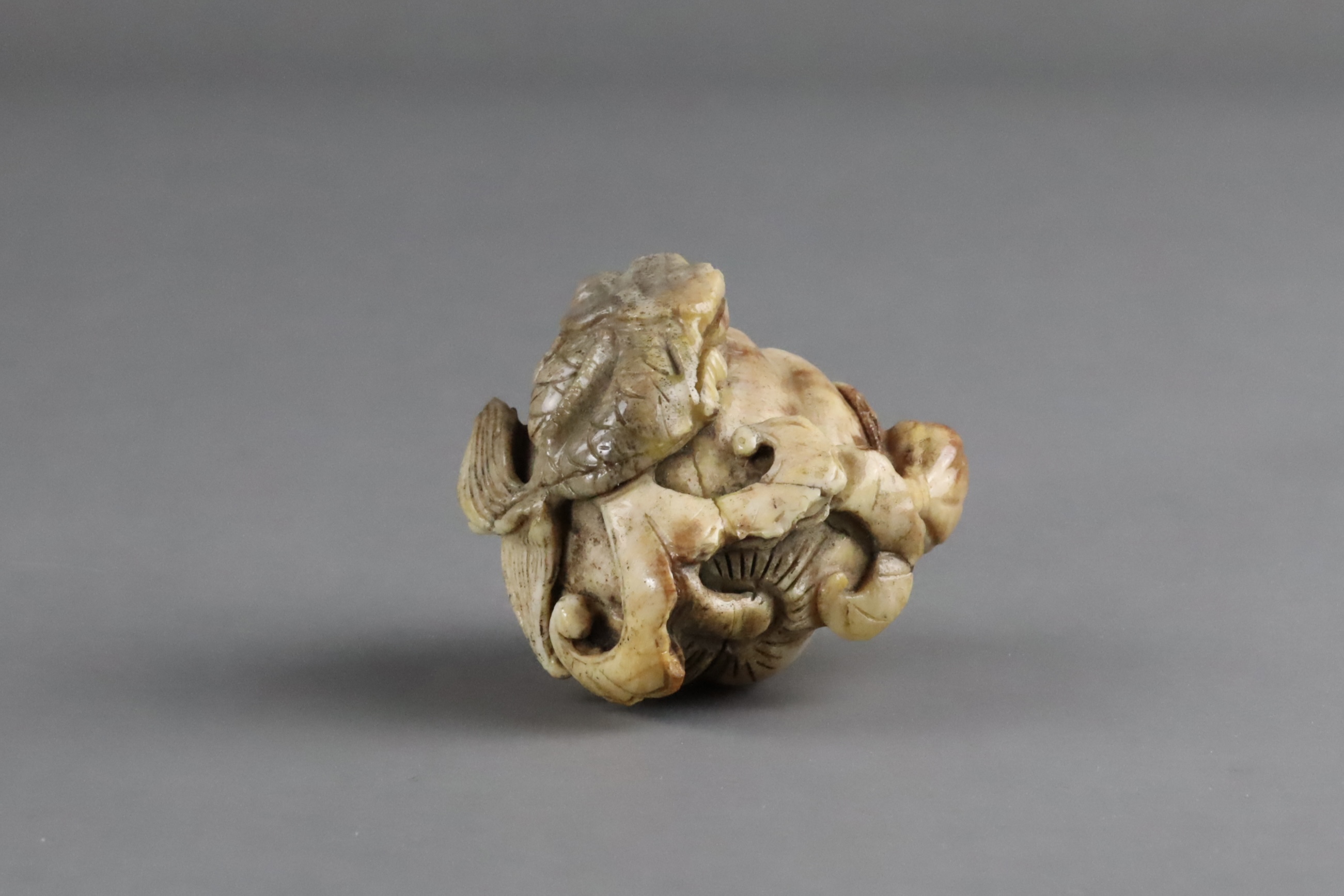 A Burnt Jade Lotus Pod Carving, Qing dynasty - Image 8 of 8