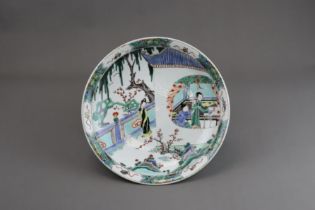 A famille verte Saucer Dish with Figures, late Qing dynasty