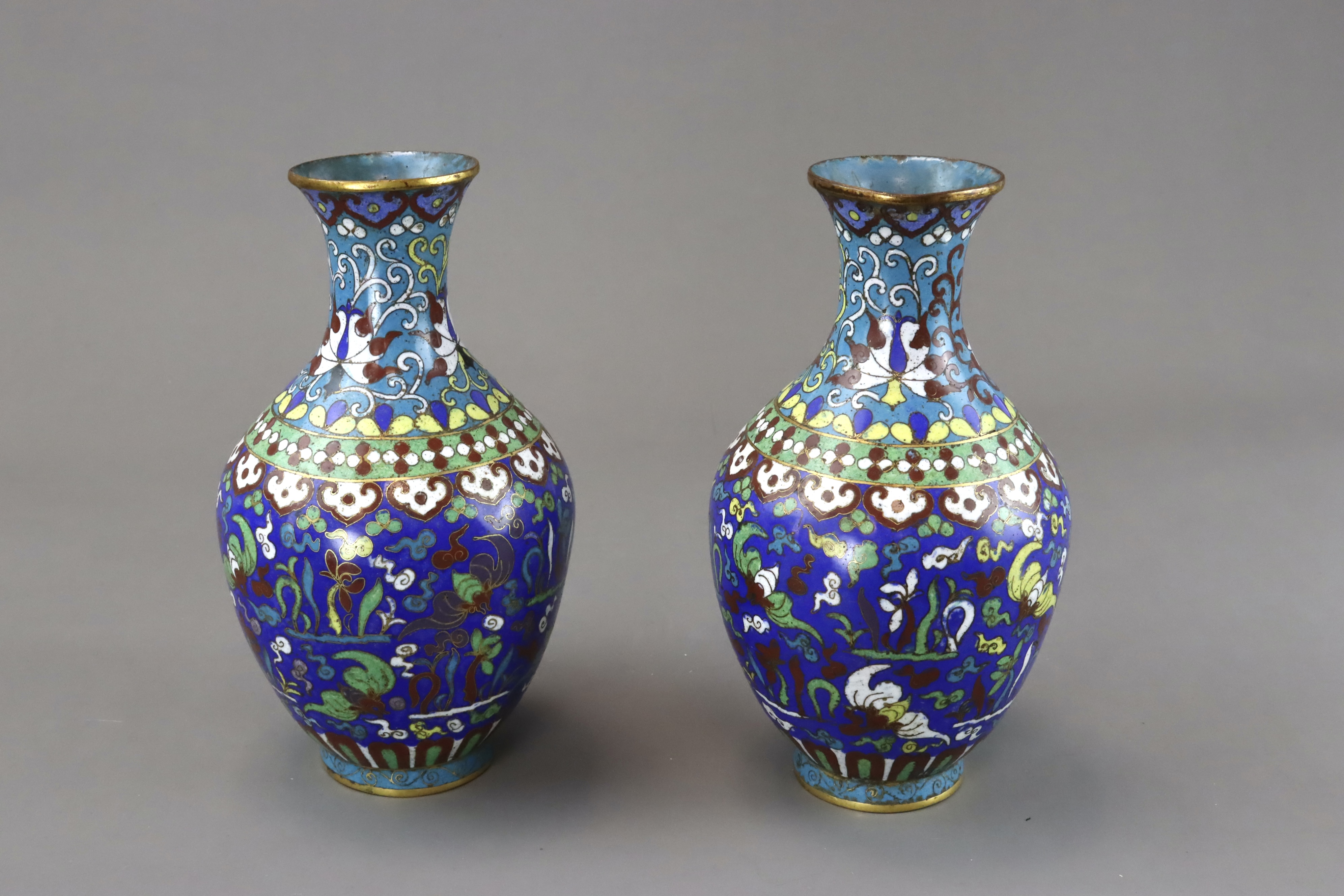 A Pair of Cloisonne Bottle Vases, 19th century, - Image 7 of 7