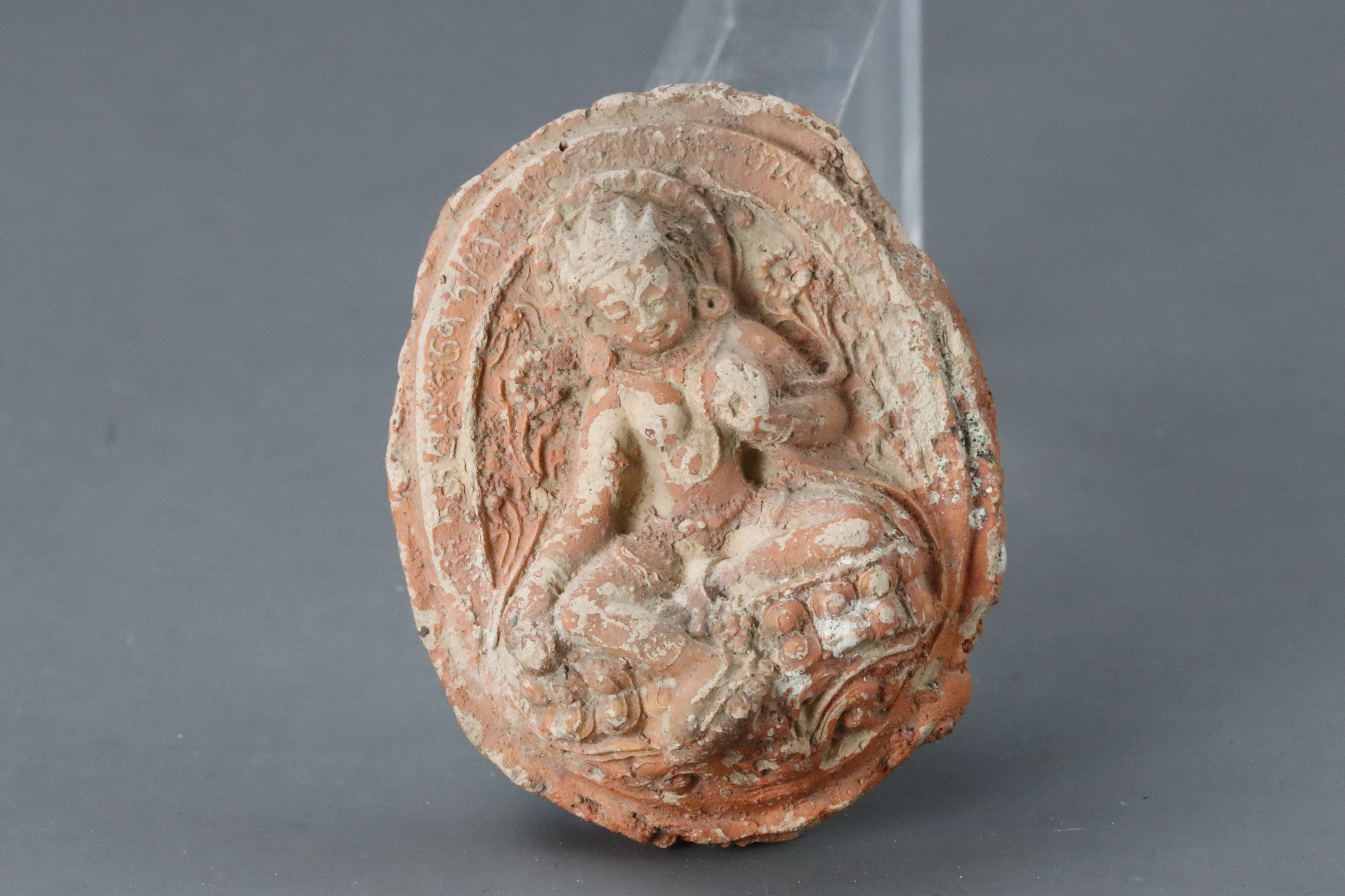 Six moulded Pottery Tsa Tsa, Qing dynasty, A Miniature Bronze seated Bodhisattvas, and a copper Gau, - Image 15 of 18