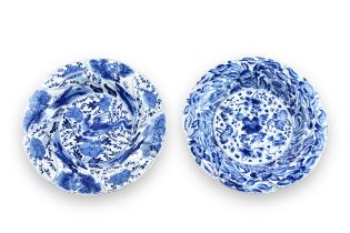 Two Petal Moulded Blue and White Dishes, Kangxi,