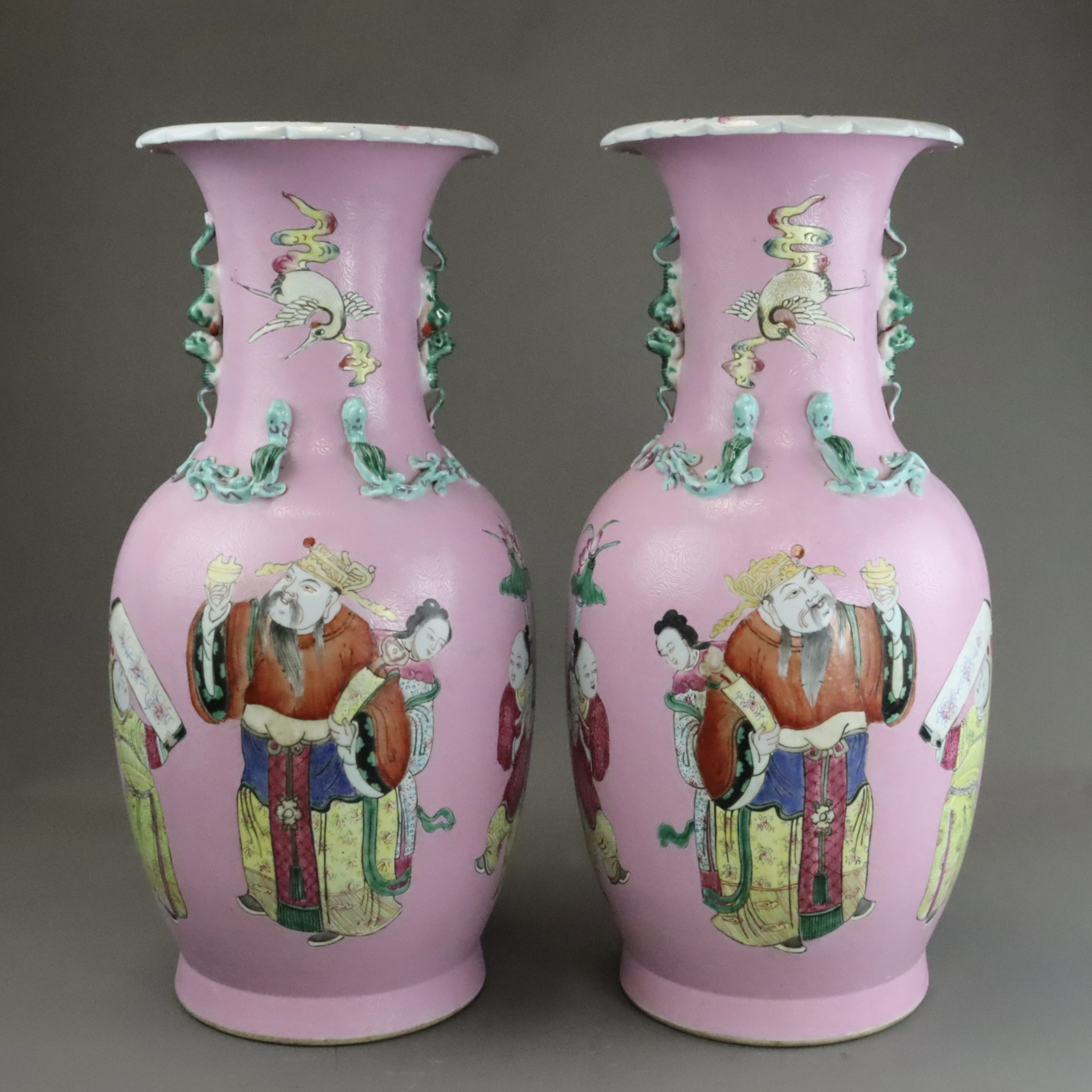 A Good Pair of Pink ground Vases with Immortals, 19th century, - Image 5 of 14