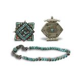 A Silver Reliquary Pendant, and a Turquoise set Gau with Mandala,19th century,A Silver and Turquoise