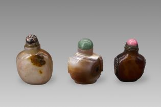 Three Agate Snuffbottles, 19th century