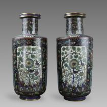 A Pair of Cloisonne Rouleau Vases, 19th century