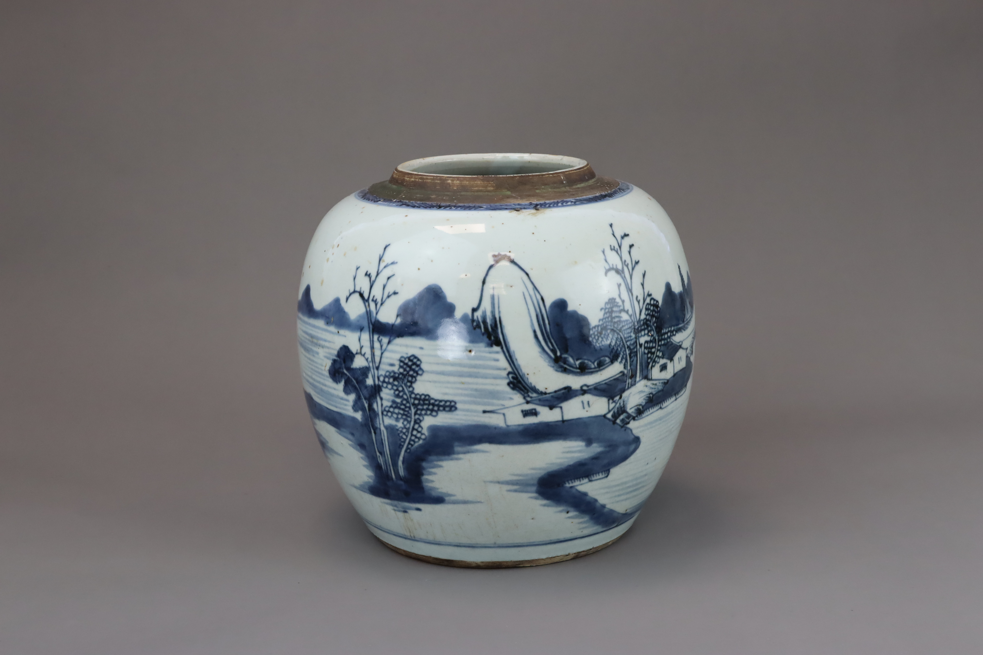 A Blue and White Landscape Ginger Jar, mid Qing, - Image 3 of 8