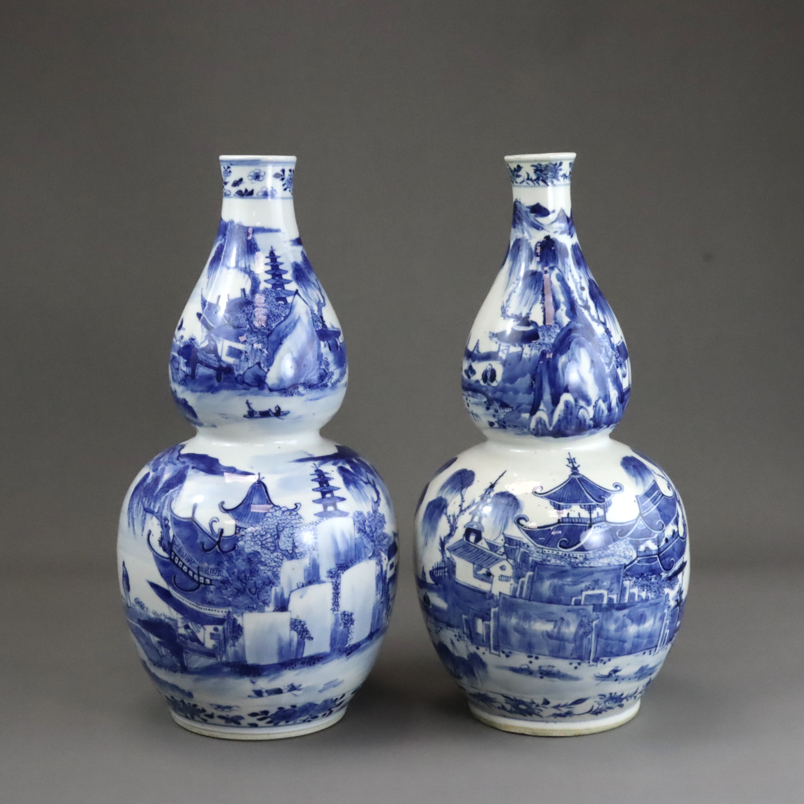 A Pair of Blue and White Double Gourd Vases, 19th century, - Image 7 of 12