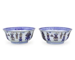 A Pair of Blue and White 'Hundred Treasures' Bowls, six character Daoguang sealmark and of the perio