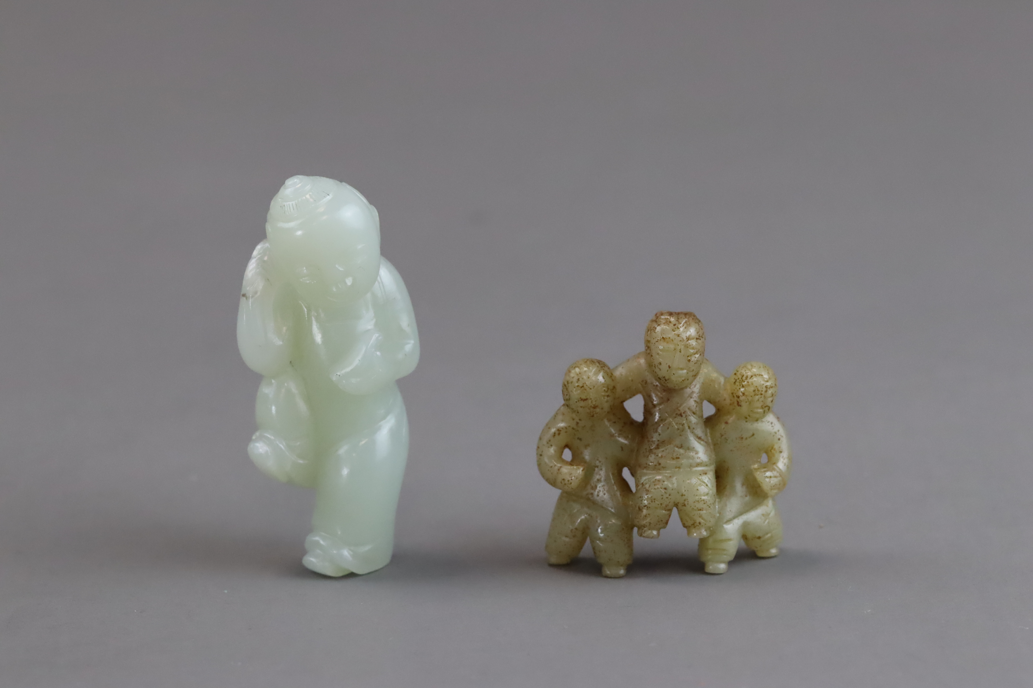 A Pale Celadon Jade Boy, and a Brown Jade Three Boy Group, Qianlong and earlier, - Image 12 of 13
