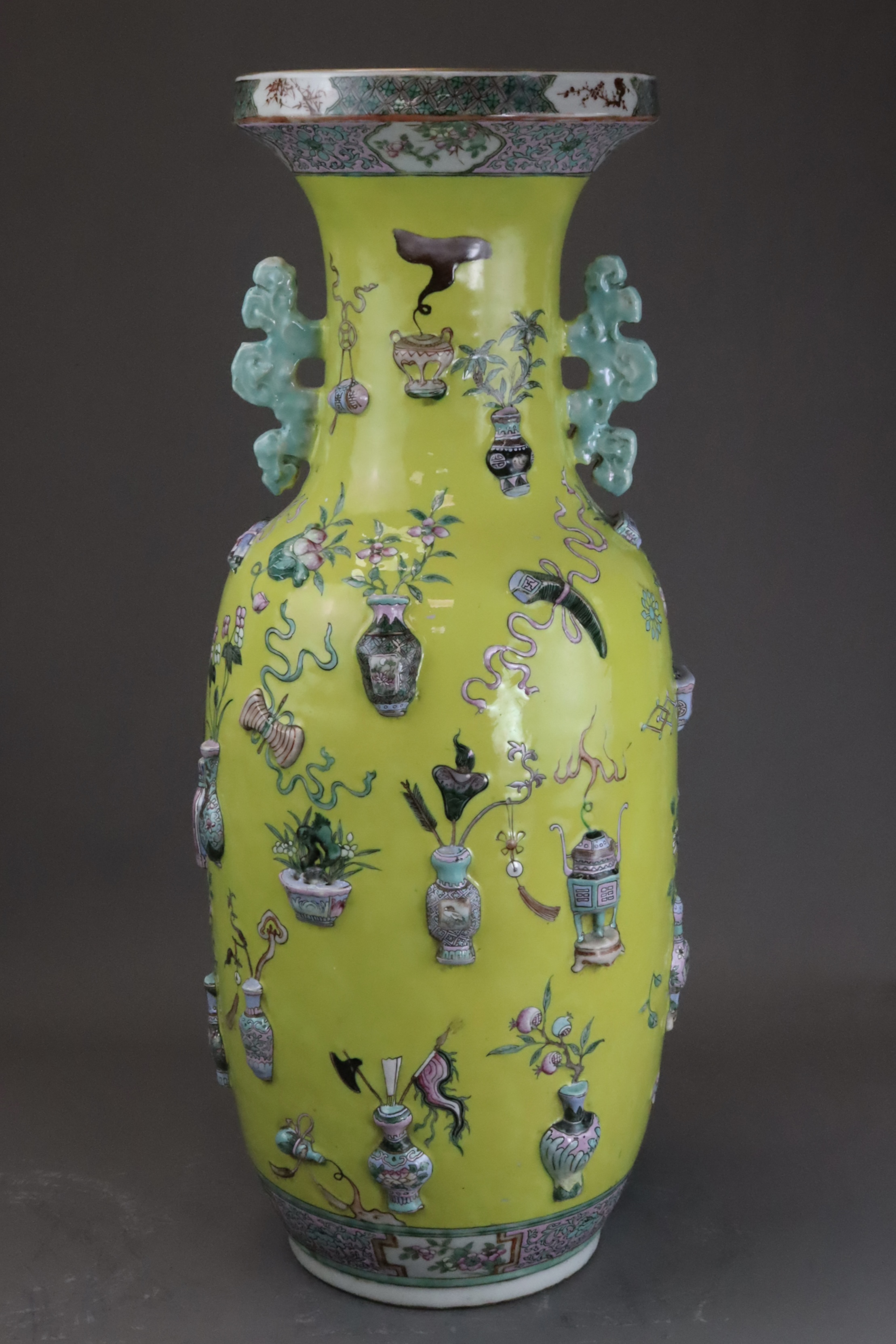 A Large Yellow Ground Moulded Vase, 19th century, - Image 9 of 14