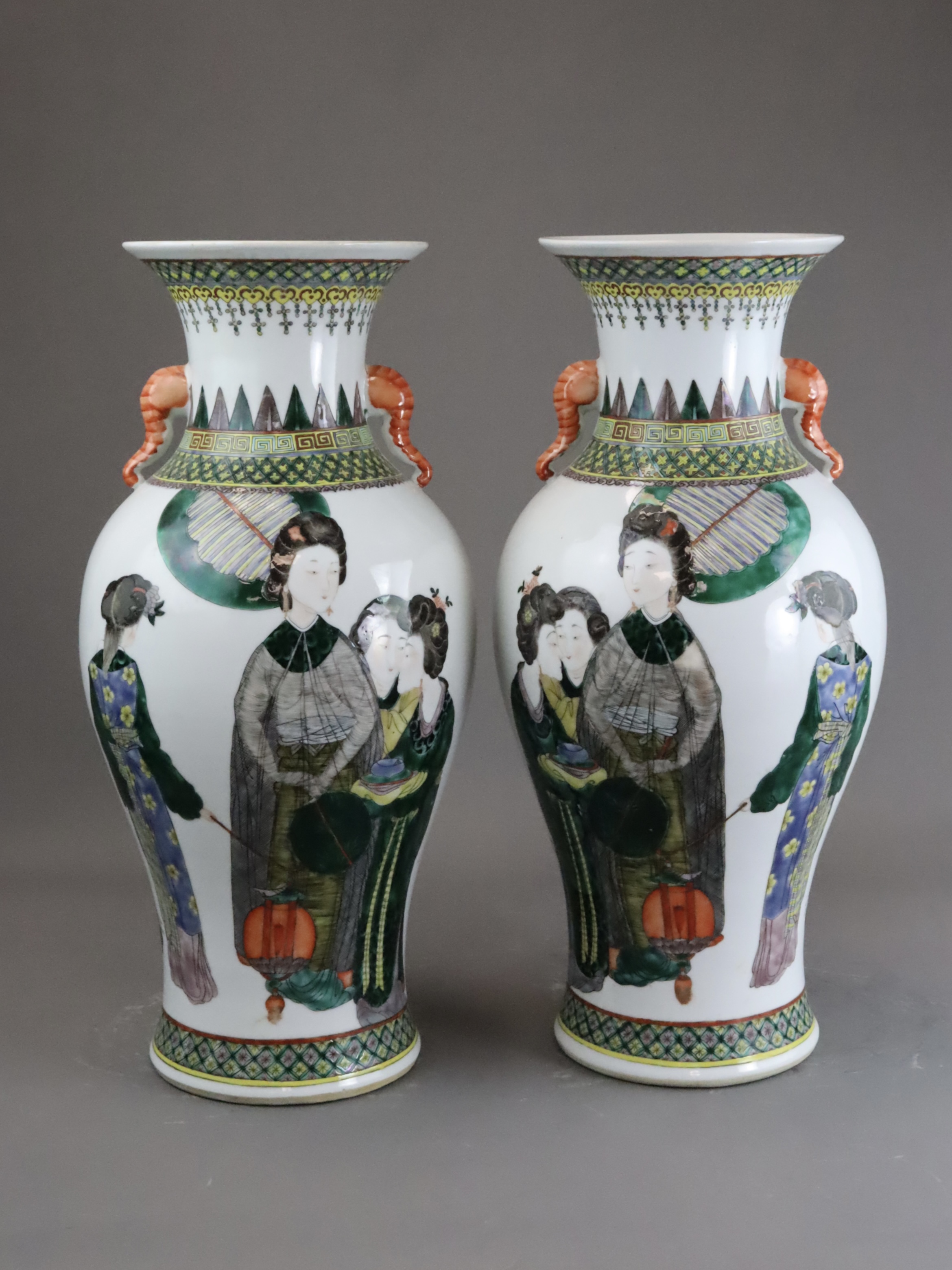 A  Pair of Erotic 'famille verte' Vases, 19th century - Image 2 of 11