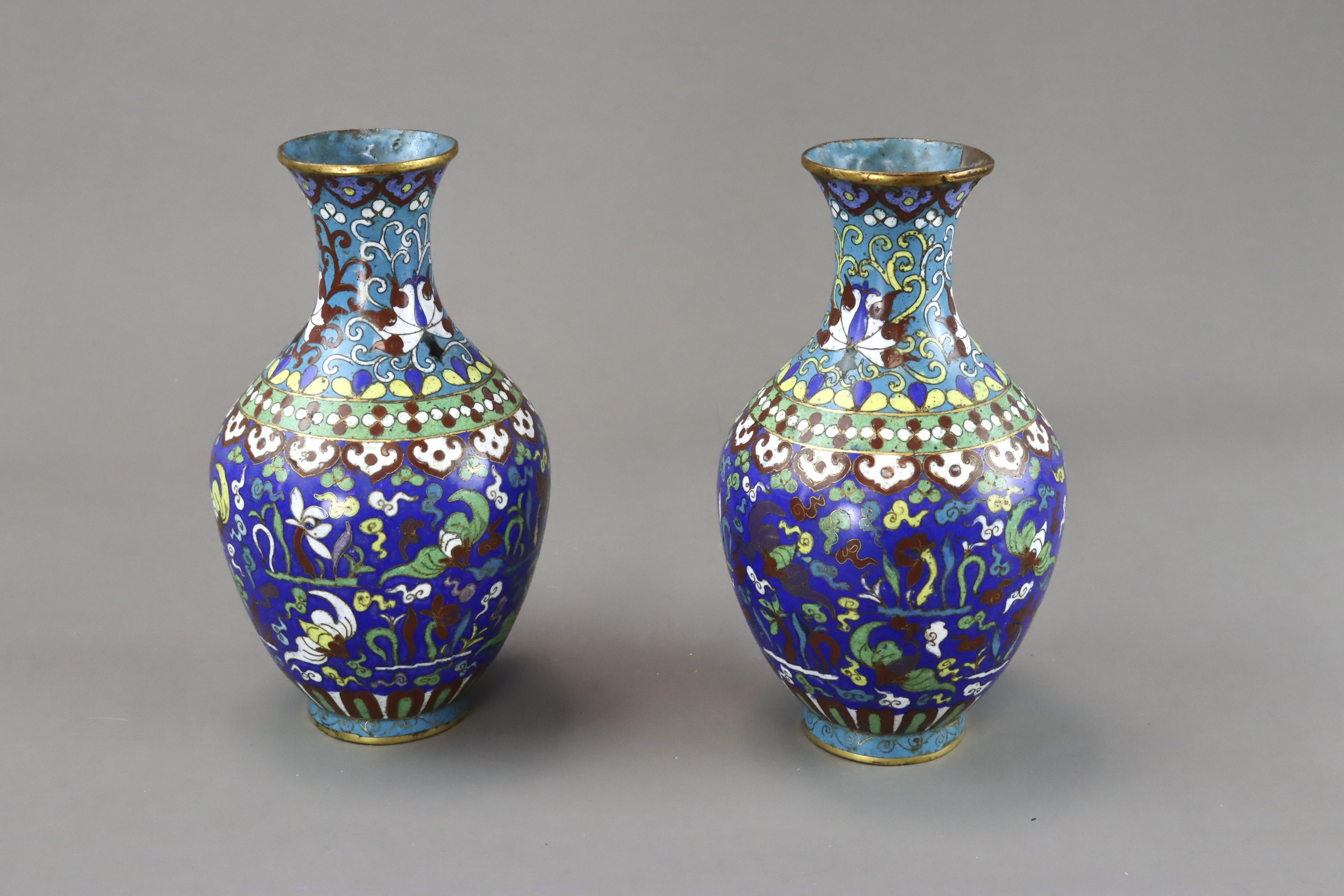 A Pair of Cloisonne Bottle Vases, 19th century, - Image 5 of 7