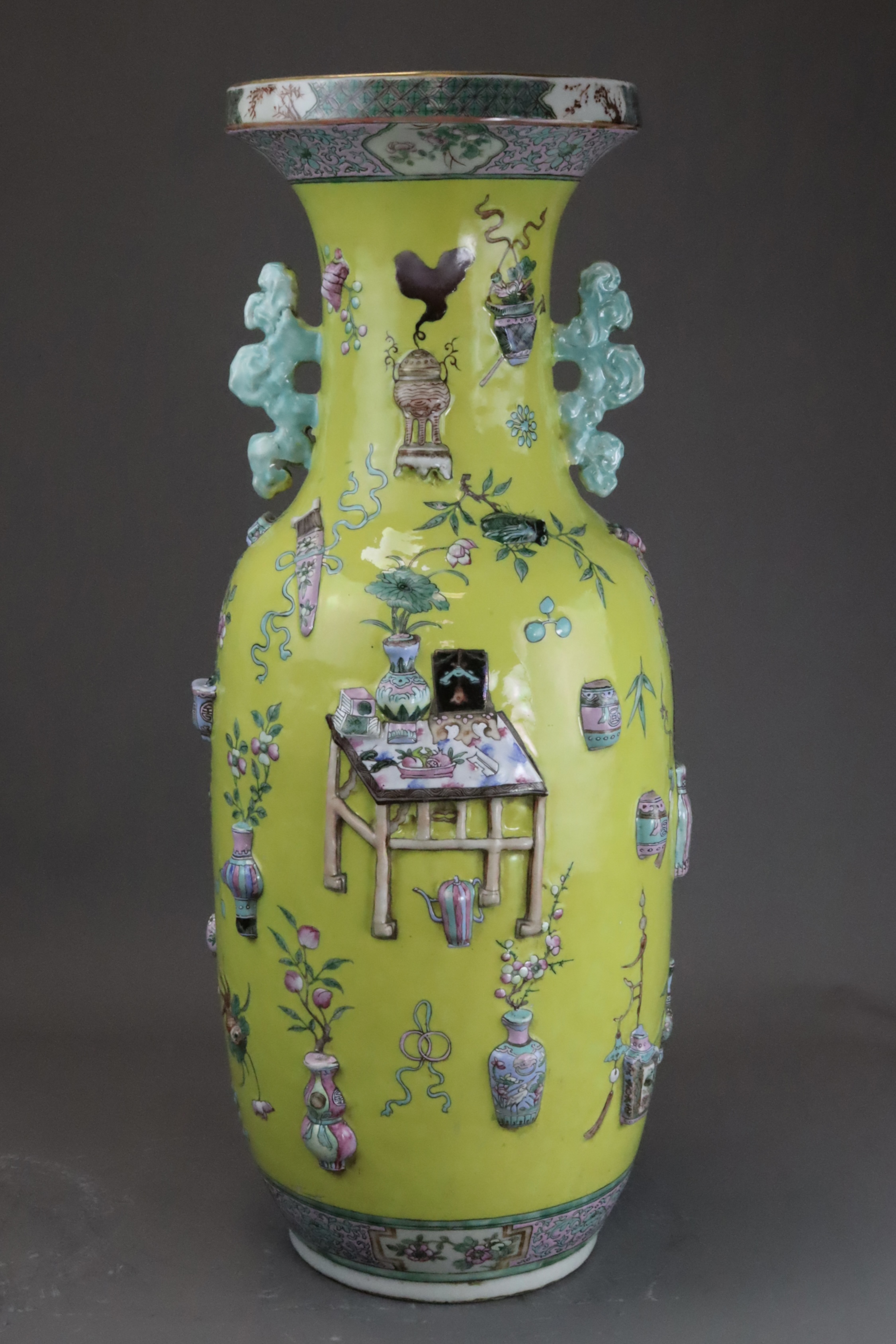 A Large Yellow Ground Moulded Vase, 19th century, - Image 11 of 14